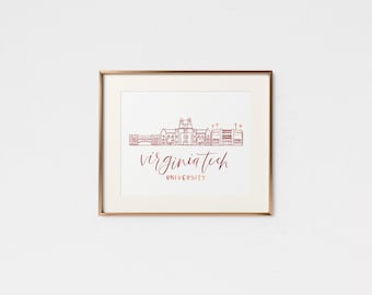 Virginia Tech Grad Gift • Handmade Watercolor Campus • VT Gift • College Graduation Gift • Virginia Tech • VT Decor • Virginia Tech Hokies