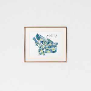Portland Oregon Watercolor Map • Portland Map Art • Portland Oregon Gift • Portland Art • Housewarming Gift • Portland Oregon City Map