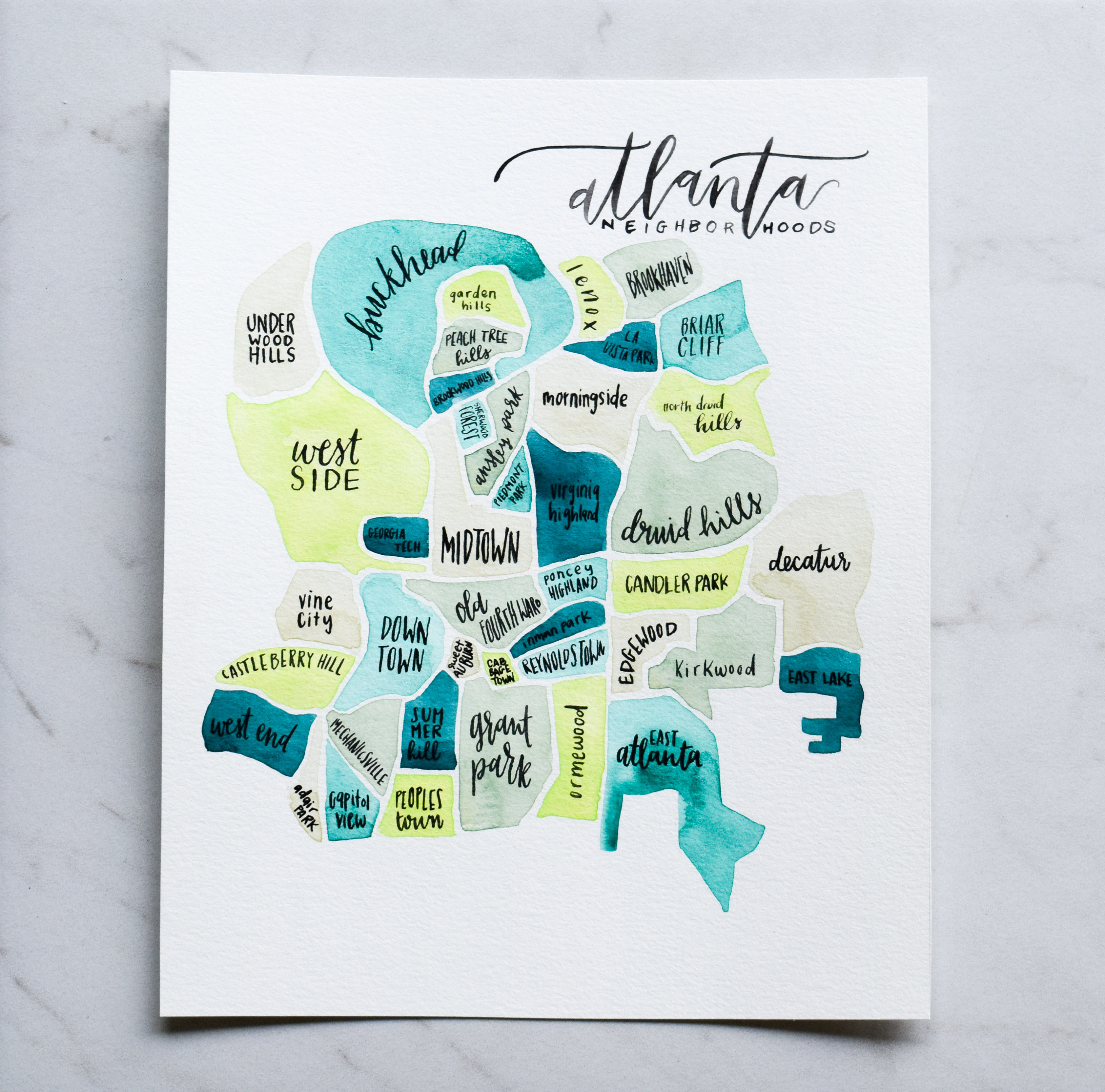 Atlanta Georgia Map Atlanta Neighborhood Map Atlanta Gift | Etsy