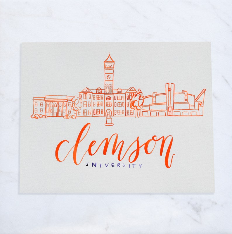 Clemson Tigers Decor College Graduation Gift Clemson Decor Handmade Watercolor Campus Painting Clemson University Clemson Painting