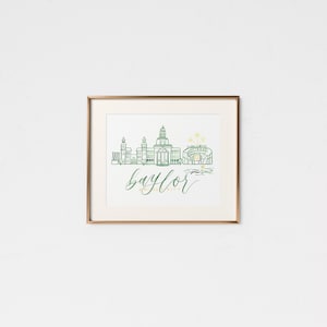 Baylor University • Handmade Watercolor Campus • Baylor Gift • College Graduation Gift • Waco Texas • BU Decor • Baylor Decor