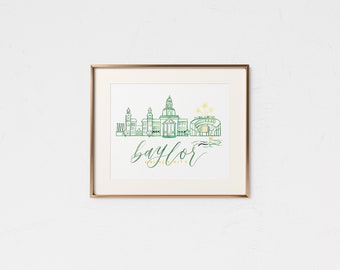 Baylor University • Handmade Watercolor Campus • Baylor Gift • College Graduation Gift • Waco Texas • BU Decor • Baylor Decor