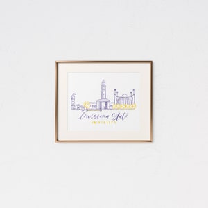 LSU Grad Gift • Handmade Watercolor Campus Painting • Louisiana State University • College Graduation Gift • LSU Decor • Geaux Tigers LSU