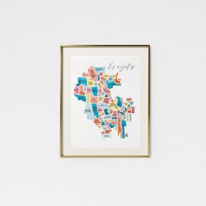 Carte aquarelle de Los Angeles • LA Art • Cadeau de Los Angeles • Cadeau de Californie • Cadeau de pendaison de crémaillère • Carte de la ville de Los Angeles • Carte de quartier • Carte personnalisée