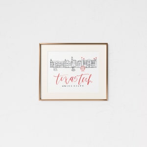 Texas Tech University • Handmade Watercolor Campus • Texas Tech Gift • College Graduation Gift • Lubbock Texas • TTU Decor • Tech Decor