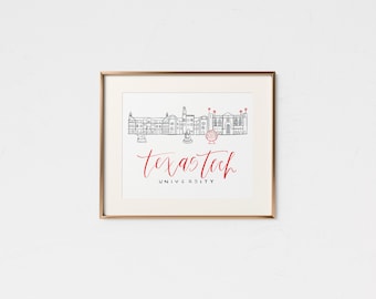 Texas Tech University • Handmade Watercolor Campus • Texas Tech Gift • College Graduation Gift • Lubbock Texas • TTU Decor • Tech Decor