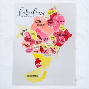 Barcelona Map • Custom Watercolor Gift • Neighborhood Map • Spain Barcelona Gift • Custom City Map