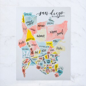 San Diego kaart • aangepaste aquarel cadeau • buurt kaart • San Diego wijk kaart • San Diego Californië gift • aangepaste stadsplattegrond