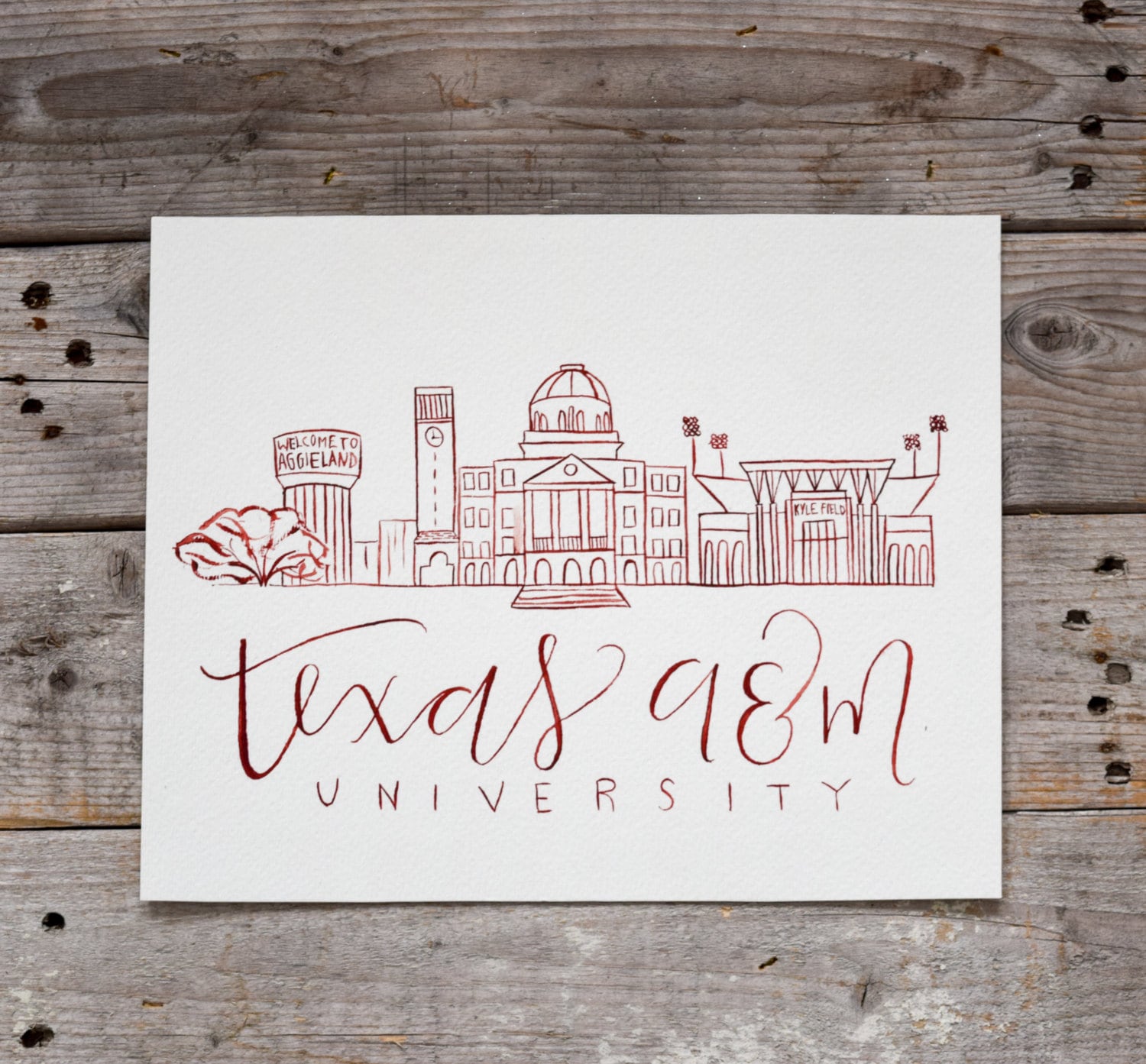 Texas A&M University Handmade Watercolor Campus Painting - Etsy