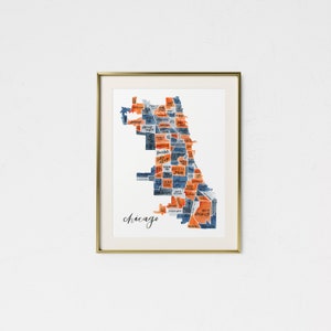 Chicago Watercolor Map • Chicago Bears Art • Chicago Gift • Housewarming Gift • Chicago City Map • Neighborhood Map Chicago Bears Custom Map