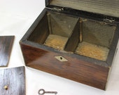 Antique English Wooden Tea Caddy with Inlaid Brass Has Working Key