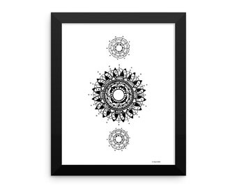 Three Mandala Illustration Mandala Art Black and White Drawing Framed Poster Mandala Wall Art Housewarming Gift