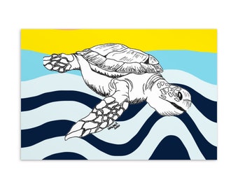 Turtle Waves Illustrated Wildlife Art Standard Postcard