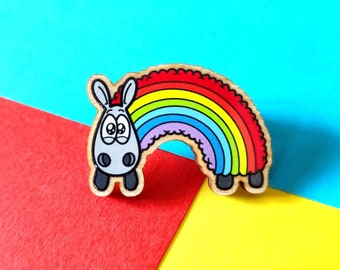 Rainbow sheep! - Wooden pin badge, cute pin badge, Sheep gift, Rainbow badge, Rainbow gift, Rainbows, Cute badge, Punny gift, Pun gift