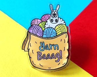 Yarn Baaag! Sheep Acrylic Pin: Knitting Gift