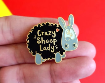 Crazy Sheep Lady - Enamel pin, Sheep pin badge, Sheep gift, pin badge, Fun pin badge, Yarn lover gift, Wool lover, Sheep brooch