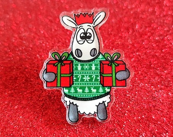 Merry Christmas Sheep Acrylic Pin Badge | Xmas Brooch