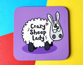 Gekke schapendame! - Coaster, Leuk schapencadeau, Punny cadeau, Grappig cadeau, Leuke drankjes mat, Punny cadeau, Schapencadeaus, Gek cadeau, Vriend cadeau