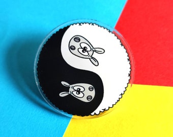 YinLamb! - Sheep acrylic pin, YinYang pin badge, Knitters gift,Knitting gift, lapel pin, Yarn bag badge, cute badge, Sheep gift, Yin Yang