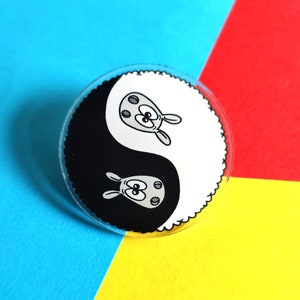 YinLamb Sheep acrylic pin, YinYang pin badge, Knitters gift,Knitting gift, lapel pin, Yarn bag badge, cute badge, Sheep gift, Yin Yang image 1