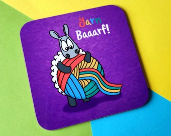 Yarn Baaarf! coaster | Fun sheep gift | Fun coaster | Knitting gift | Sheep gifts | Yarn gift | Wool gift | Crochet gift | Yarn coaster