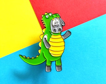 DoEweThinkHeSaurus Enamel Pin: Sheep Dinosaur Pun Gift