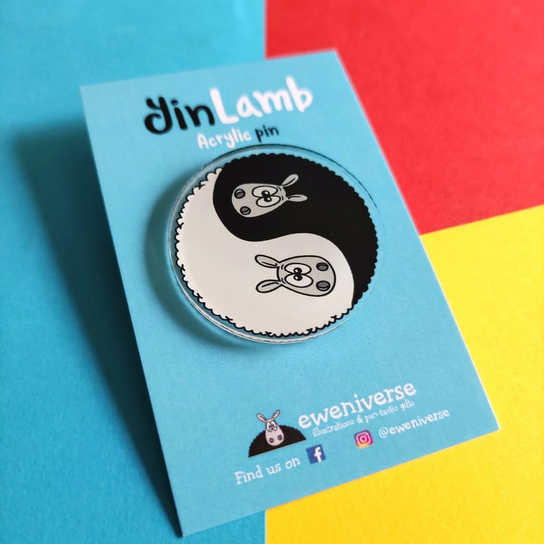 YinLamb Sheep acrylic pin, YinYang pin badge, Knitters gift,Knitting gift, lapel pin, Yarn bag badge, cute badge, Sheep gift, Yin Yang image 5