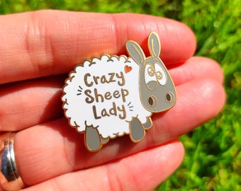 Crazy Sheep Lady - Enamel pin, Sheep pin badge, Sheep gift, pin badge, Fun pin badge, Yarn lover gift, Wool lover, Sheep brooch
