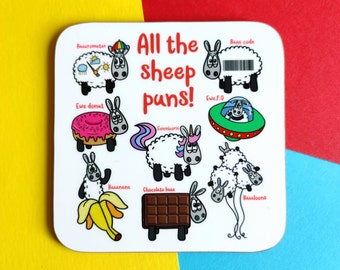 All the sheep puns! coaster | Fun sheep gift | Punny gift | Fun coaster | Punny gift | Sheep gifts | Stocking filler | Secret santa gift