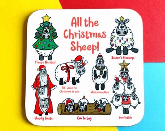 All the Christmas sheep! coaster | Fun sheep gift | Punny gift | Fun coaster | Knitting gift | Sheep gift | Stocking filler | Secret santa
