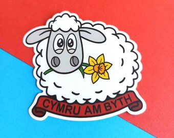 Cymru Am Byth - Vinyl Sticker – Wales sheep, Daffodil Planner Decal