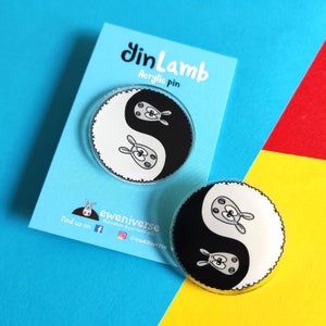 YinLamb Sheep acrylic pin, YinYang pin badge, Knitters gift,Knitting gift, lapel pin, Yarn bag badge, cute badge, Sheep gift, Yin Yang image 3