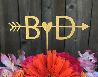 Initials & Heart with Arrow Cake Topper Personalized Cake Topper/Initials on Cake Topper/Customizable Initials/Gold/Silver/Natural/Rose Gold