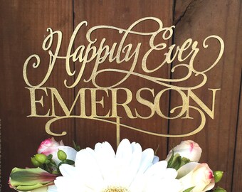 Personalized Script Wedding Cake Topper: Gold, Silver, Rose Gold or Natural