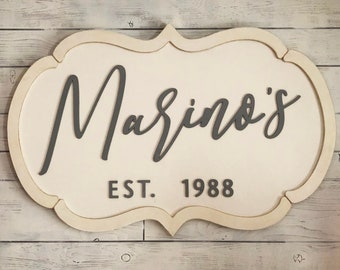 Custom Name sign | Family Personalized sign | Est. date | Wood Framed Sign | Farmhouse Decor I Cut out name sign | 23x35