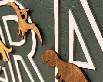 Dinosaur Laser Cut Personalized 3D Drawing Sign Custom kids name  3D drawing Dinosaur