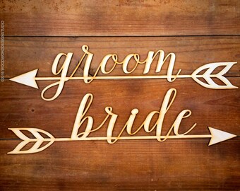 Wedding Chair Signs Decoration - Bride & Groom Chair sign with arrow