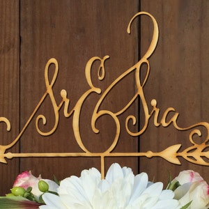 Sr & Sra / Spanish Wedding Cake Topper / Mr and Mrs / Spanish Mr and Mrs Cake topper / Rustic Script Wedding Cake Topper / Hispanic image 1