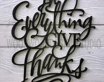 In Everything Give Thanks | Thanksgiving home decor | modern calligraphy | wooden lettering sign