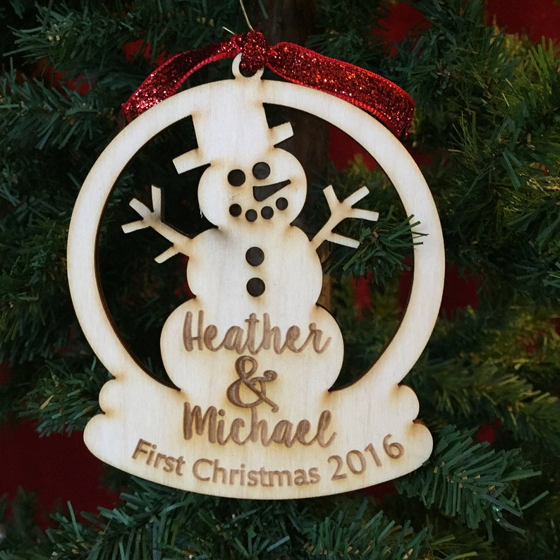 First Christmas Wedding Ornament Personalized Christmas Ornament Custom Engraved Ornament Engraved Snowman Christmas Ornament