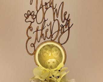 Custom Illuminated Lithophane Cake Topper: Personalized Photo, Laser Cut Wood, Dog Lover Pet Wedding