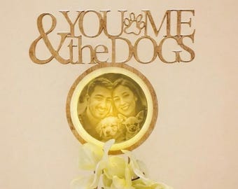 Custom Illuminated Lithophane Cake Topper: Personalized 3D Photo, Laser Cut Wood, Wedding Dogs