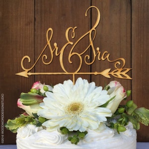 Sr & Sra / Spanish Wedding Cake Topper / Mr and Mrs / Spanish Mr and Mrs Cake topper / Rustic Script Wedding Cake Topper / Hispanic image 2