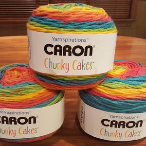 I impulse-purchased Caron Chunky Cakes in Rainbow Jelly. Hoping to make  something for my sister's baby due in January, but chunky yarn for newborns  doesn't seem to be a thing. NOT a
