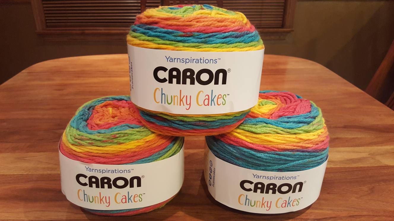 I impulse-purchased Caron Chunky Cakes in Rainbow Jelly. Hoping to make  something for my sister's baby due in January, but chunky yarn for newborns  doesn't seem to be a thing. NOT a