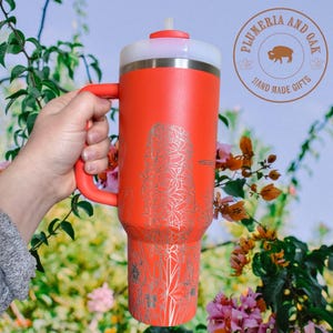 Hummingbird Tumbler, Engraved Tumbler, flower garden lover, garden cup, flower bird, boho spring, spring garden gift, Mother's Day tumbler image 3