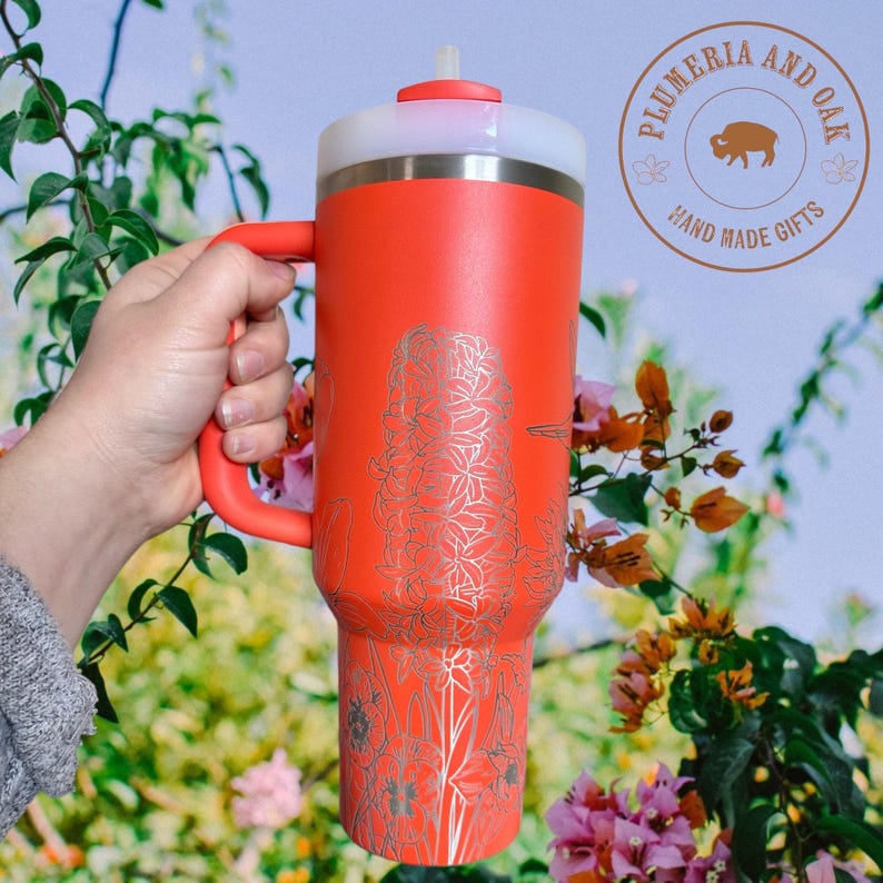 Hummingbird Tumbler, Engraved Tumbler, flower garden lover, garden cup, flower bird, boho spring, spring garden gift, Mother's Day tumbler image 3