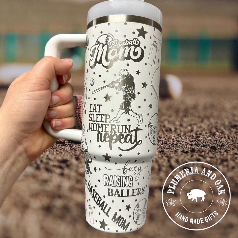Baseball Mom Tumbler, Engraved Tumbler, team mom gift, baseball mama cup, strikeout, baseball tumbler, personalized travel mug, kids number image 3
