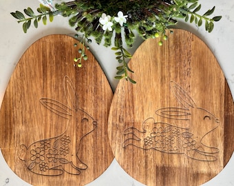 Bunny Charcuterie Board, wooden Easter decor, bunny serving tray, spring kitchen decor, wood bunny sign, engraved housewarming gift