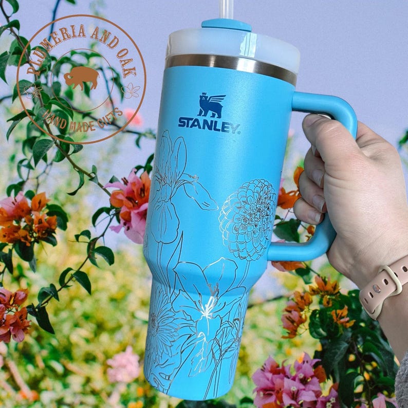 Hummingbird Tumbler, Engraved Tumbler, flower garden lover, garden cup, flower bird, boho spring, spring garden gift, Mother's Day tumbler image 2